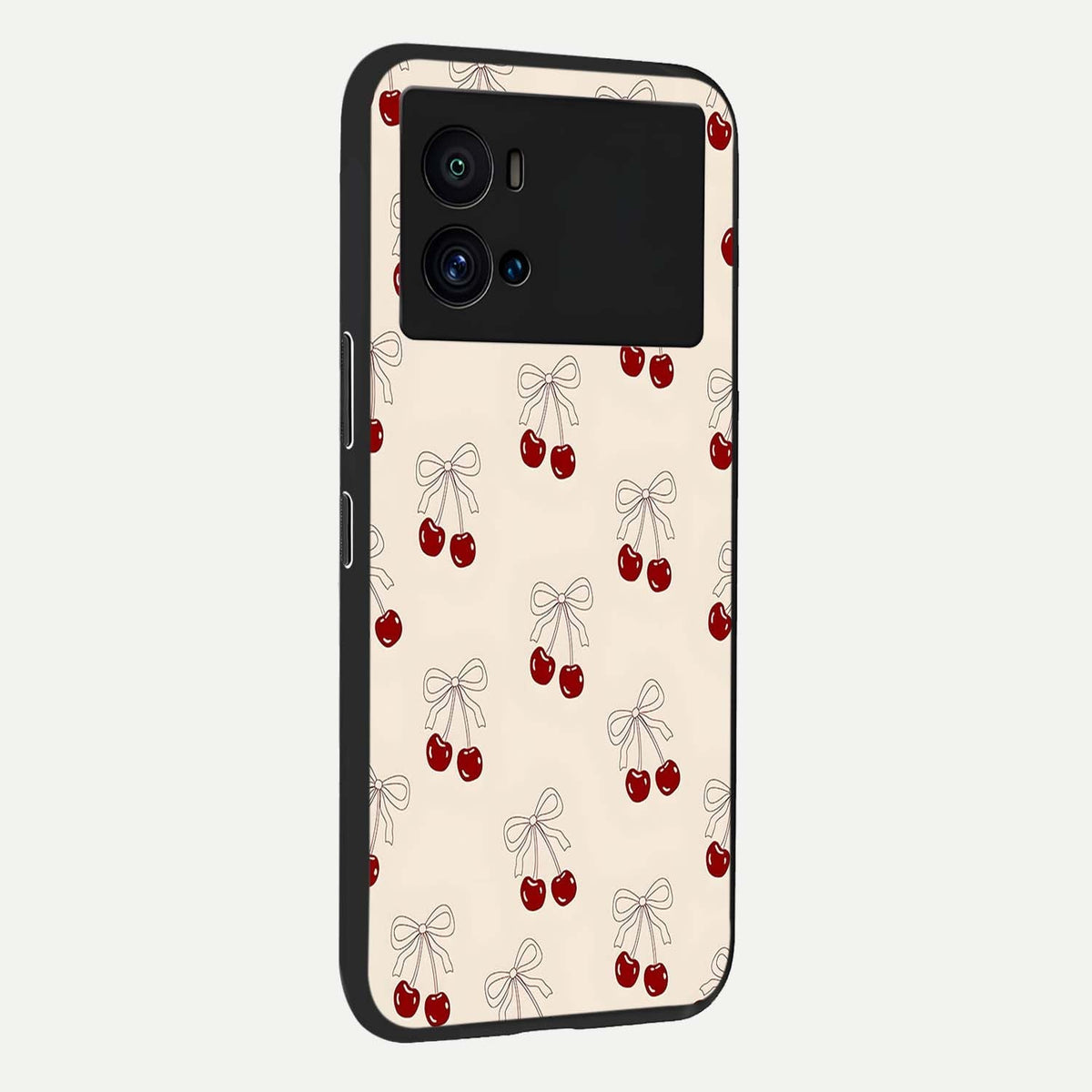 Cute Cherry Pattern back cover For iQOO 9 Pro slim fit glass case with vibrant aesthetic design