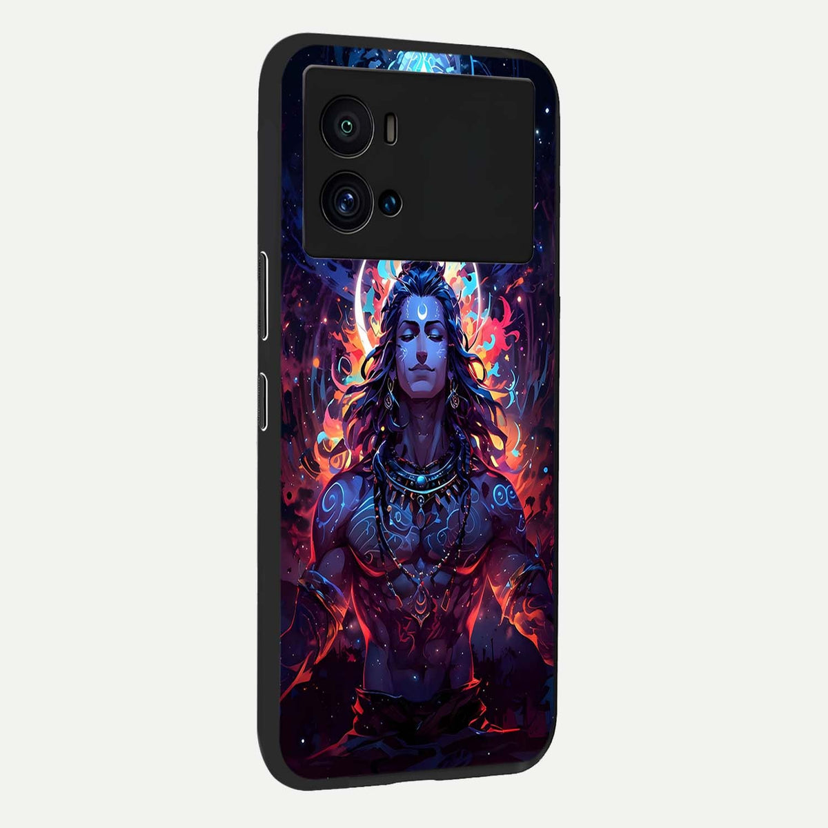 Divine Fire Shiv back cover For iQOO 9 Pro slim fit glass case with vibrant aesthetic design