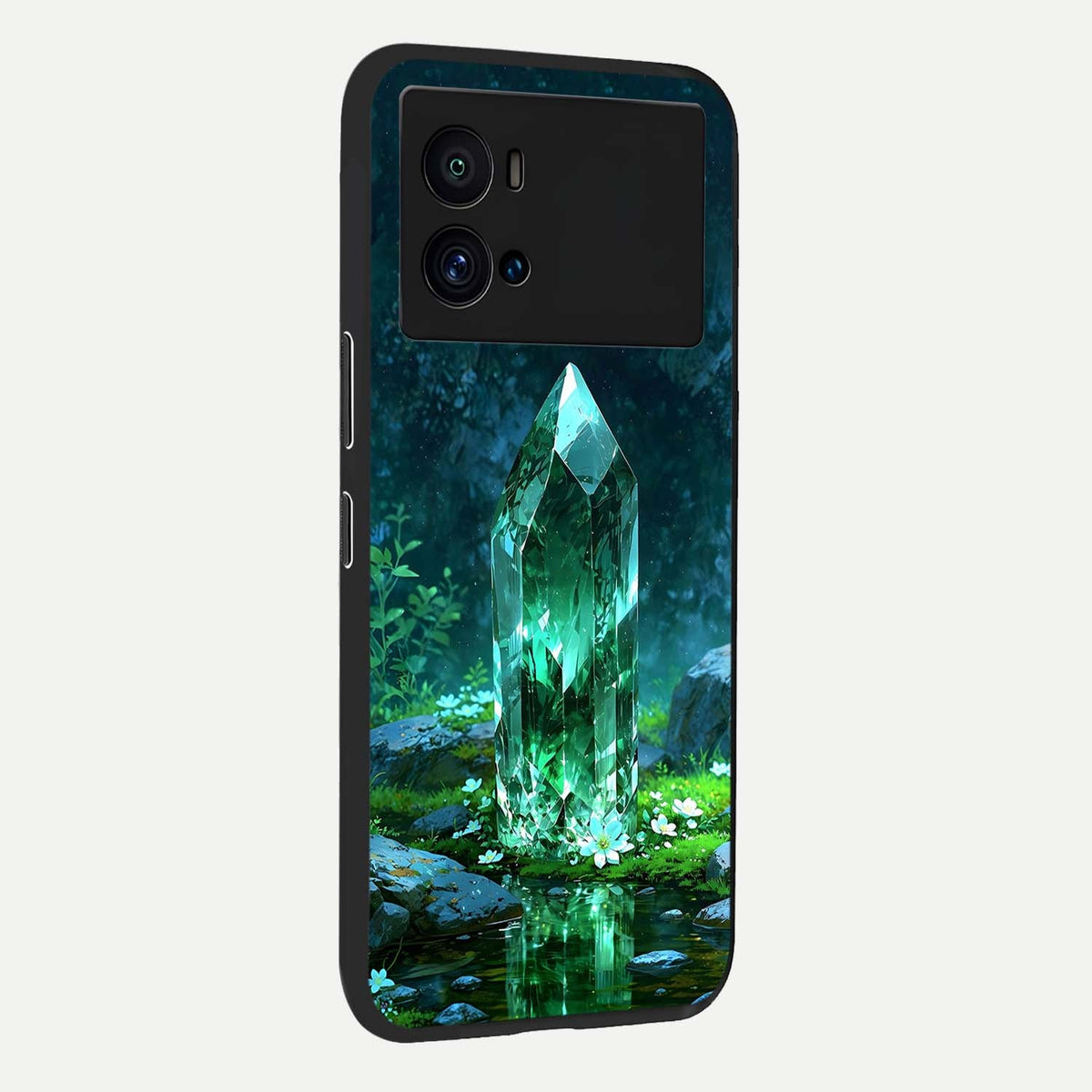 Emerald Light Crystal back cover For iQOO 9 Pro slim fit glass case with vibrant aesthetic design