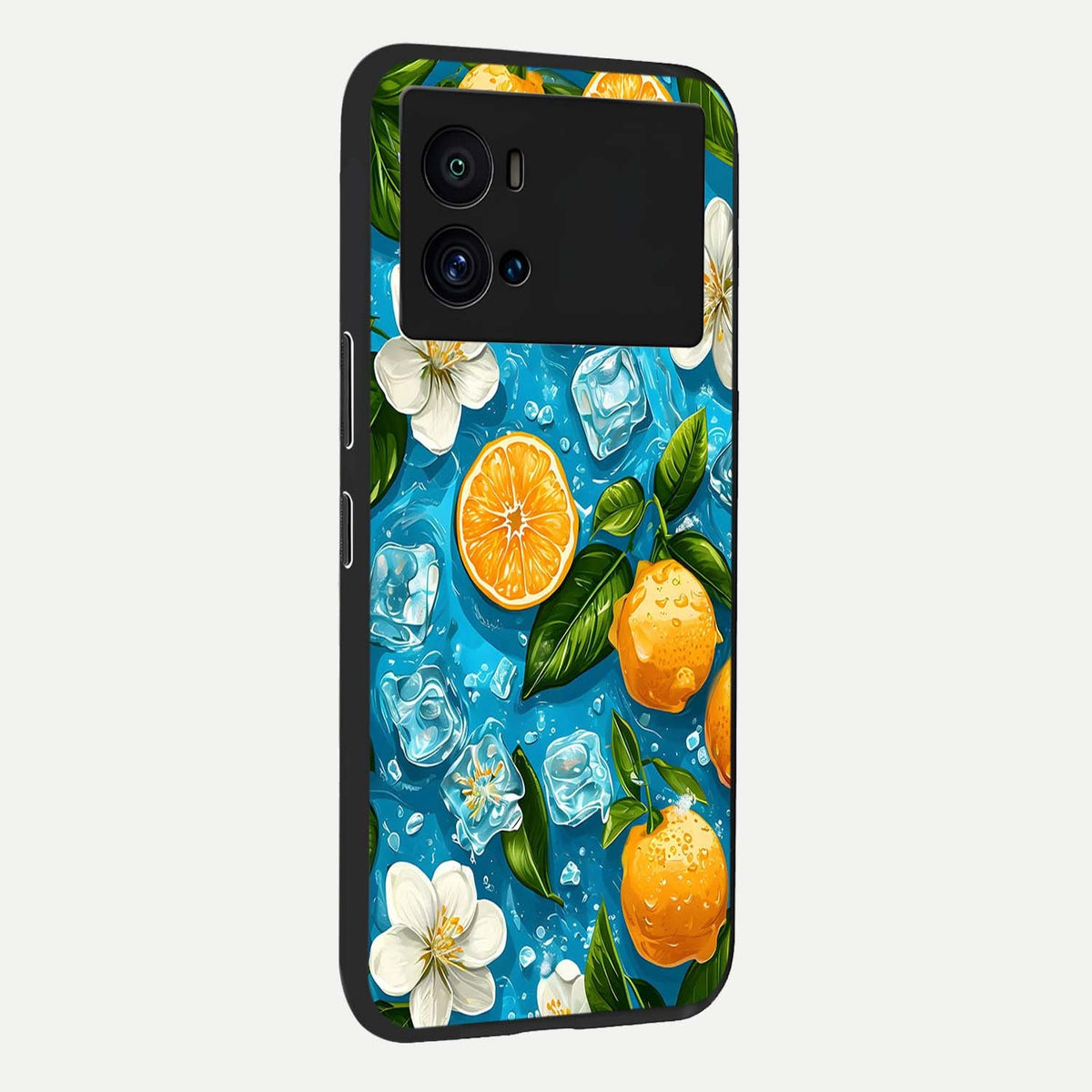 Ice Cube With Orange back cover For iQOO 9 Pro slim fit glass case with vibrant aesthetic design