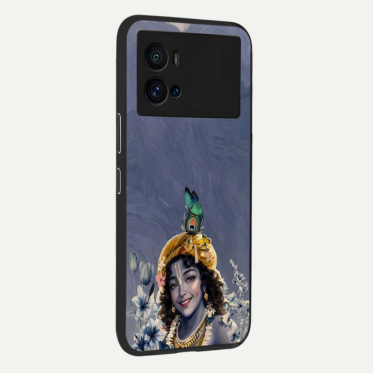 Lord Krishna back cover For iQOO 9 Pro slim fit glass case with vibrant aesthetic design