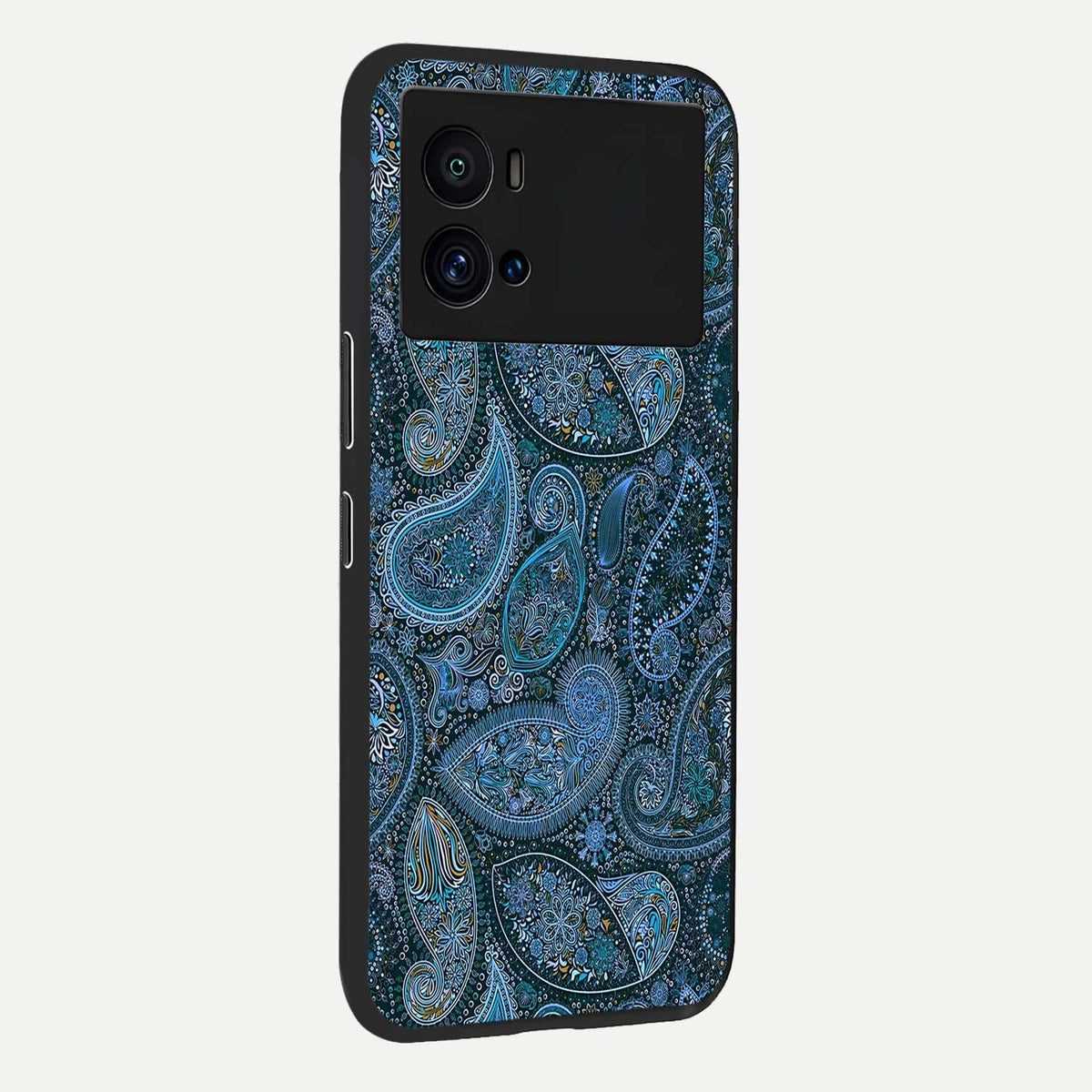 Midnight Paisley Glow back cover For iQOO 9 Pro slim fit glass case with vibrant aesthetic design