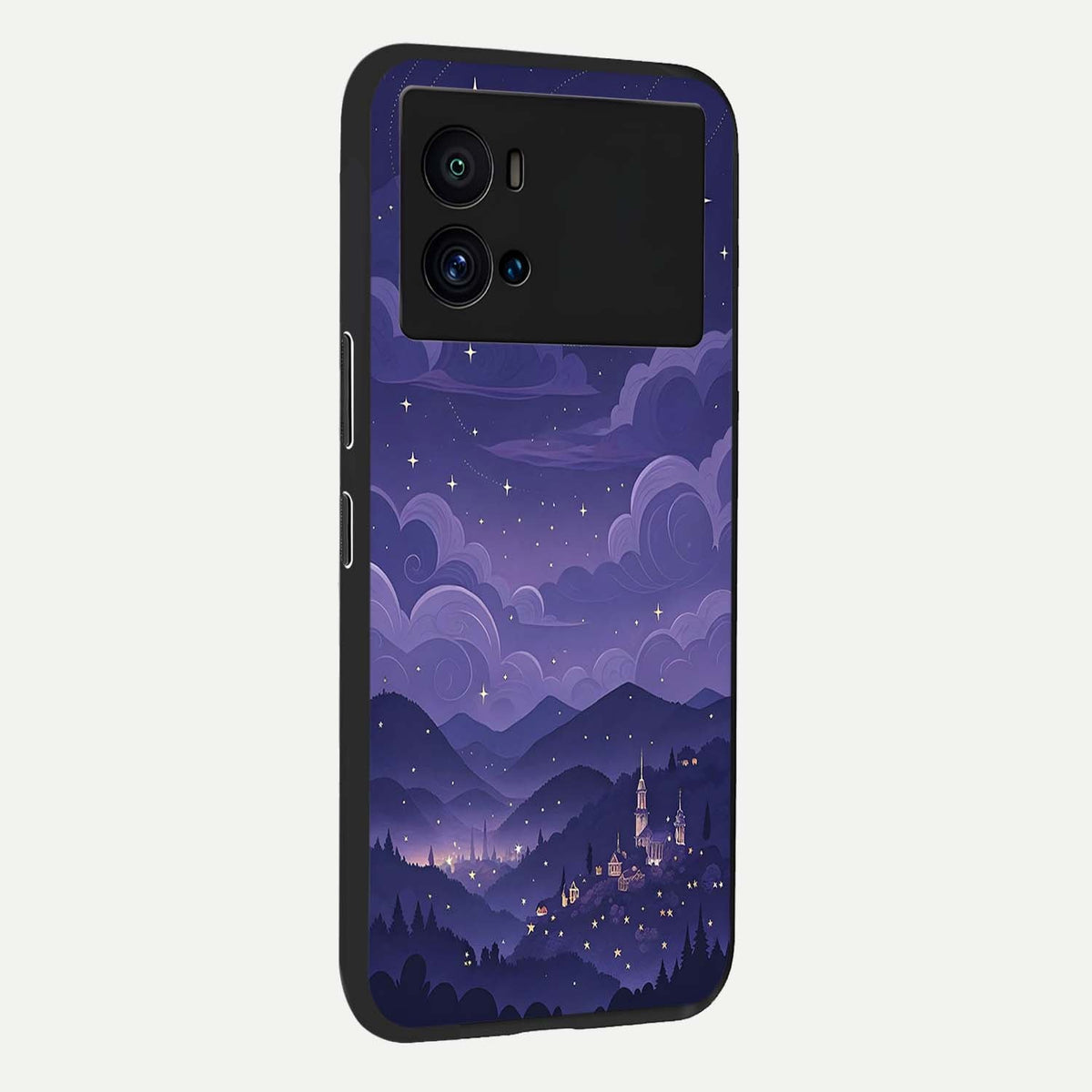 Minimal Night View back cover For iQOO 9 Pro slim fit glass case with vibrant aesthetic design