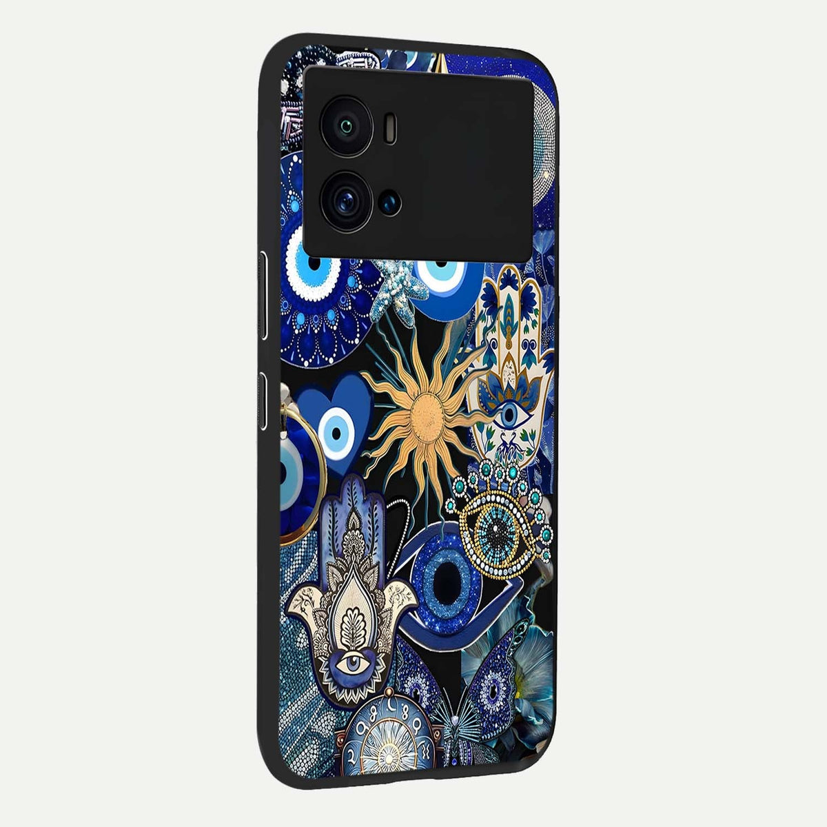 Mystic Blue Evil Eye back cover For iQOO 9 Pro slim fit glass case with vibrant aesthetic design
