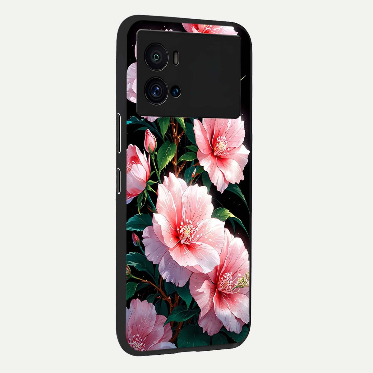 Peach Flower back cover For iQOO 9 Pro slim fit glass case with vibrant aesthetic design
