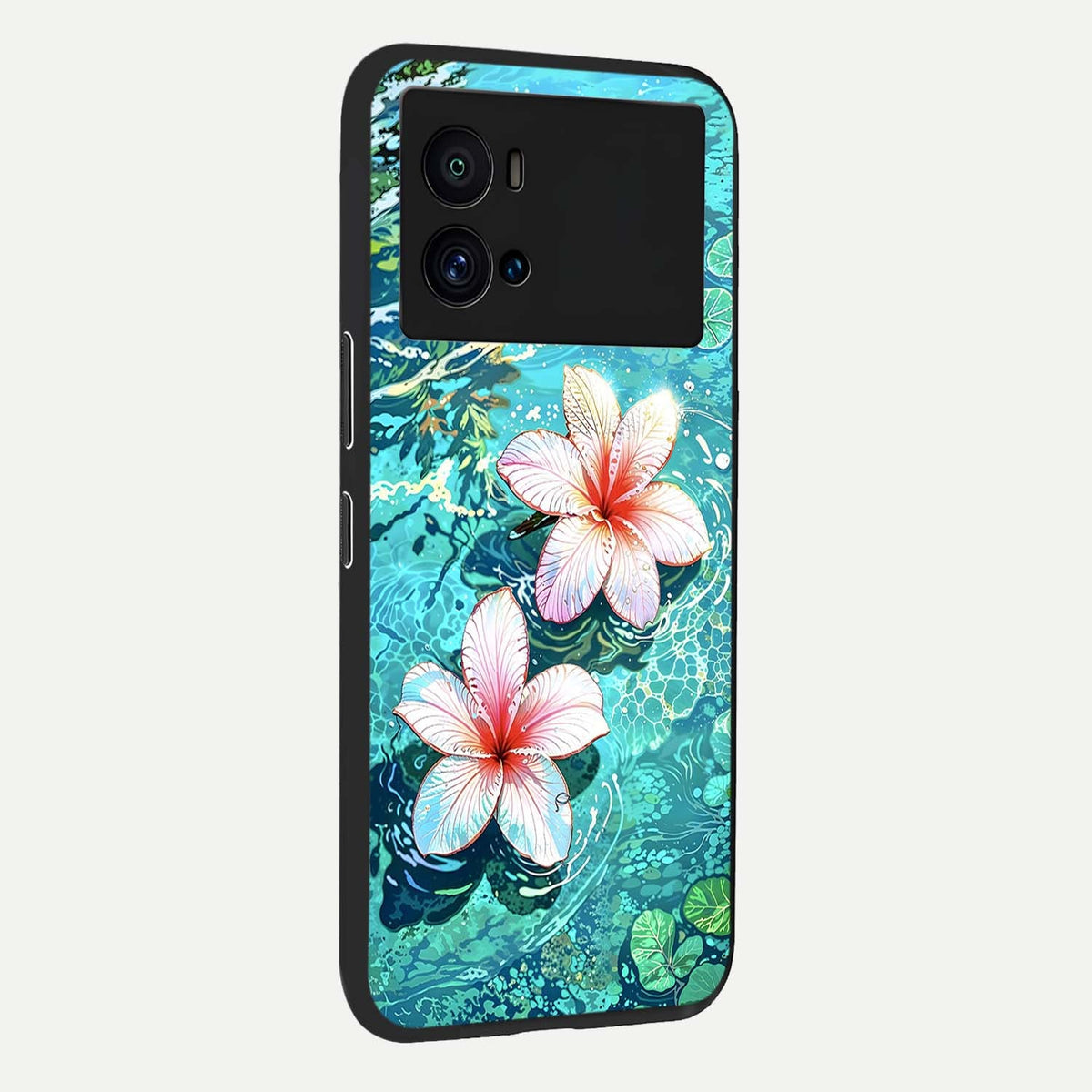 Pink Flowers in Water back cover For iQOO 9 Pro slim fit glass case with vibrant aesthetic design