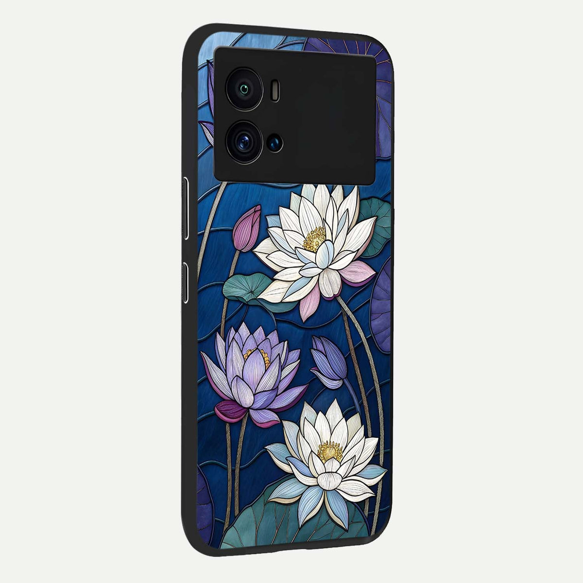 Purple Lotus Stained back cover For iQOO 9 Pro slim fit glass case with vibrant aesthetic design