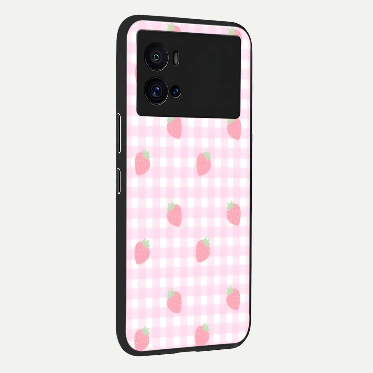 Strawberry Picnic Love back cover For iQOO 9 Pro slim fit glass case with vibrant aesthetic design