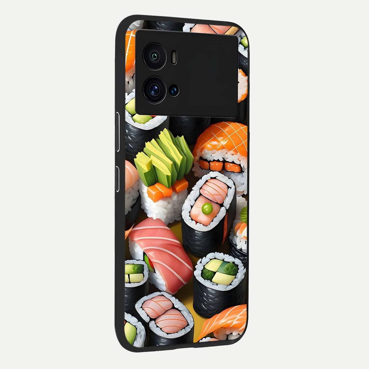 Sushi Food Pattern back cover For iQOO 9 Pro slim fit glass case with vibrant aesthetic design