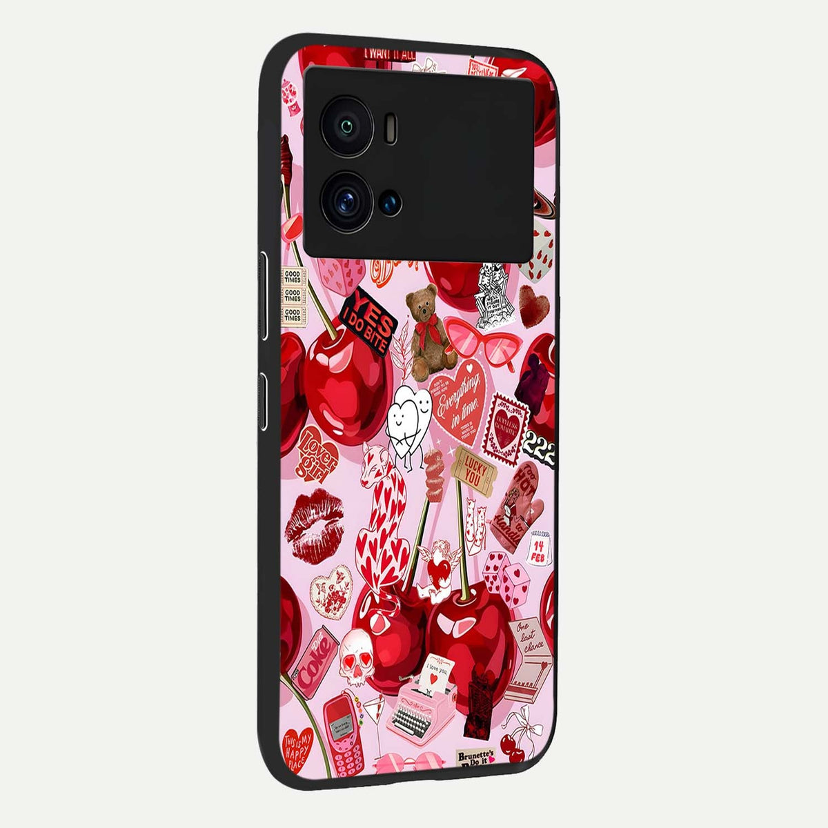 Sweet Cherry Chaos back cover For iQOO 9 Pro slim fit glass case with vibrant aesthetic design