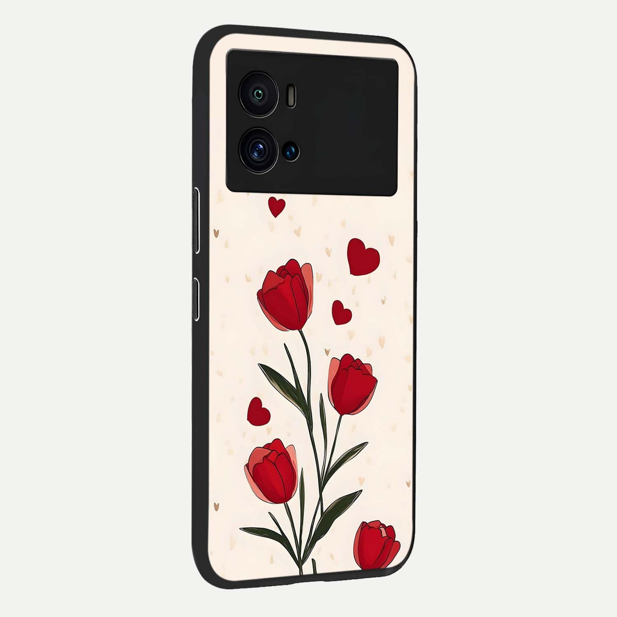 Tulip With Heart back cover For iQOO 9 Pro slim fit glass case with vibrant aesthetic design