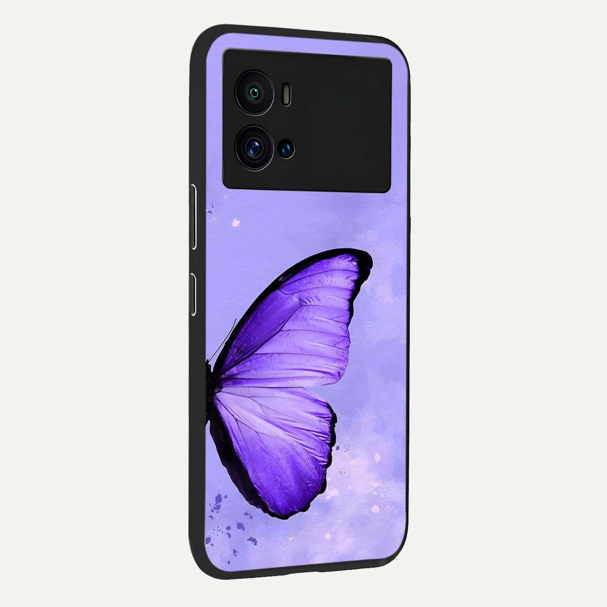 Violet Dream Wing back cover For iQOO 9 Pro slim fit glass case with vibrant aesthetic design