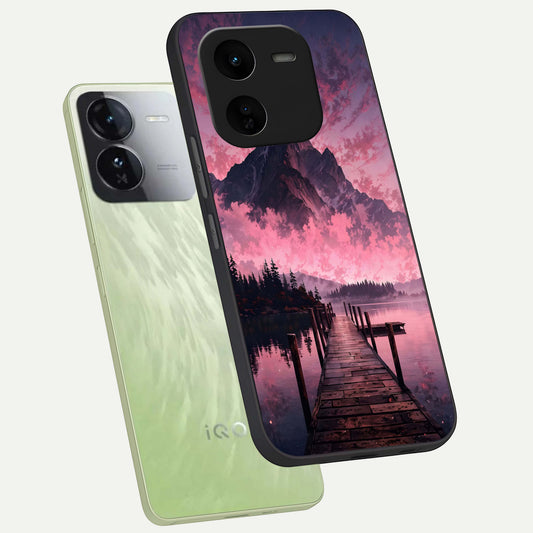 Beautiful Mountain View phone case For iQOO Z9x 5G showing premium glass back cover with detailed artwork