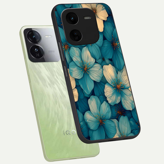 Blue Shade Floral phone case For iQOO Z9x 5G showing premium glass back cover with detailed artwork