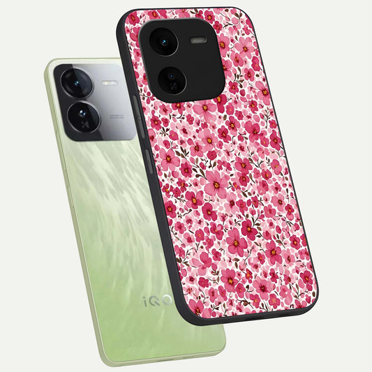 Cherry Blossom Charm phone case For iQOO Z9x 5G showing premium glass back cover with detailed artwork
