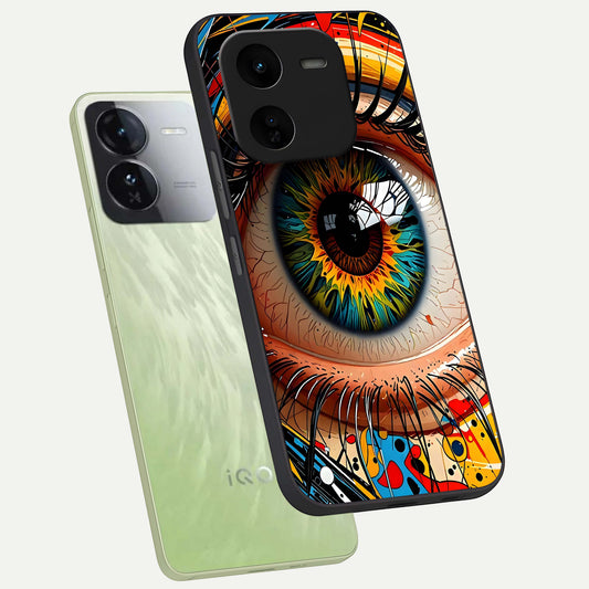 Colorful Eye phone case For iQOO Z9x 5G showing premium glass back cover with detailed artwork