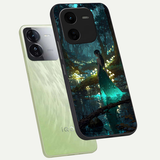 Enchanted Forest Glow phone case For iQOO Z9x 5G showing premium glass back cover with detailed artwork