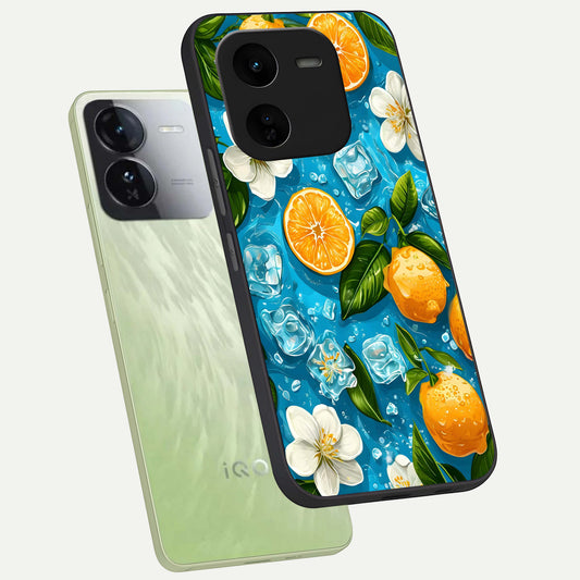 Ice Cube With Orange phone case For iQOO Z9x 5G showing premium glass back cover with detailed artwork
