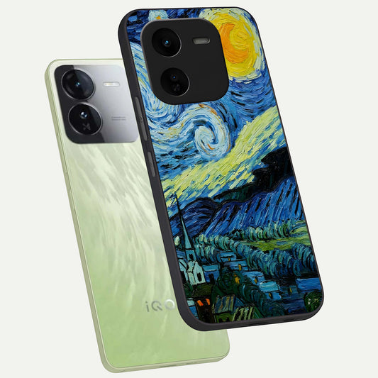 Inspired Van Gogh Art phone case For iQOO Z9x 5G showing premium glass back cover with detailed artwork