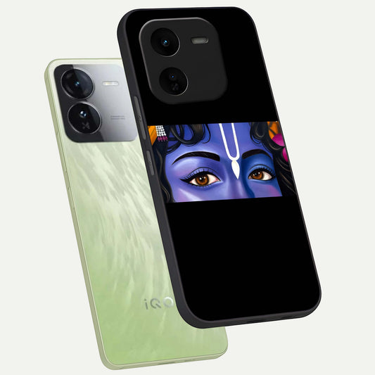 Krishna Eye phone case For iQOO Z9x 5G showing premium glass back cover with detailed artwork