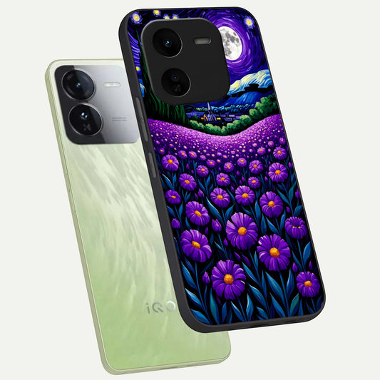 Lavender Moon Field phone case For iQOO Z9x 5G showing premium glass back cover with detailed artwork