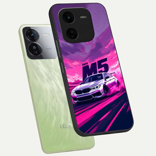 MS Neon Car phone case For iQOO Z9x 5G showing premium glass back cover with detailed artwork