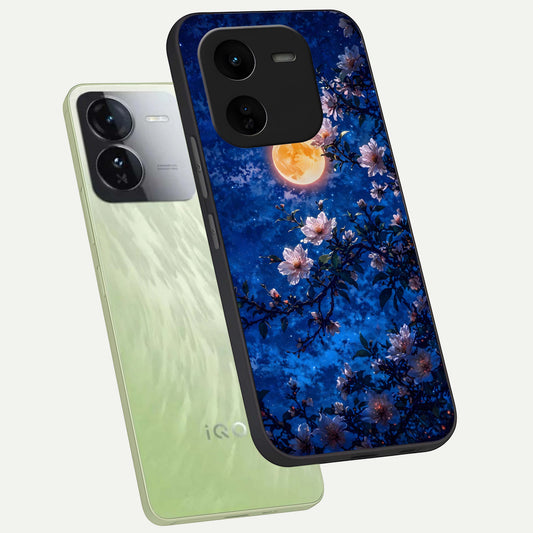 Moonlit Blossoms Night phone case For iQOO Z9x 5G showing premium glass back cover with detailed artwork