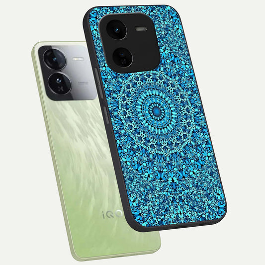 Ocean Bloom Mandala phone case For iQOO Z9x 5G showing premium glass back cover with detailed artwork