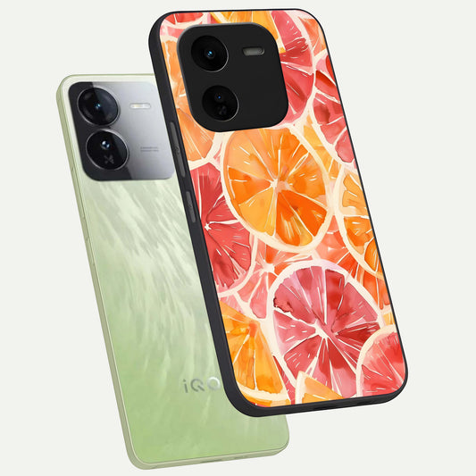 Orange Fruits Pattern phone case For iQOO Z9x 5G showing premium glass back cover with detailed artwork