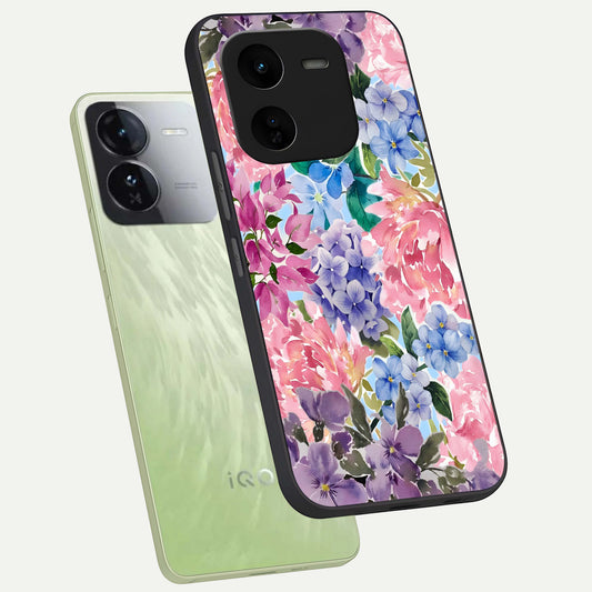 Pastel Floral Mix phone case For iQOO Z9x 5G showing premium glass back cover with detailed artwork