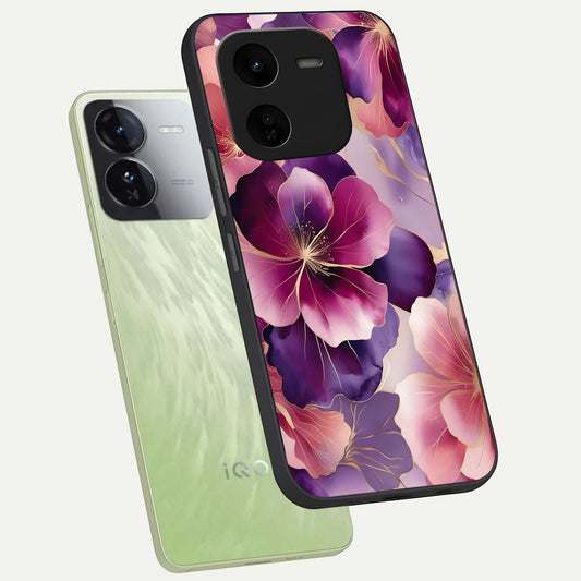Pink Bouquet Florals phone case For iQOO Z9x 5G showing premium glass back cover with detailed artwork