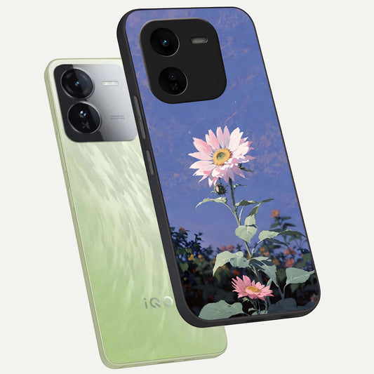 Pink Shells Outline phone case For iQOO Z9x 5G showing premium glass back cover with detailed artwork