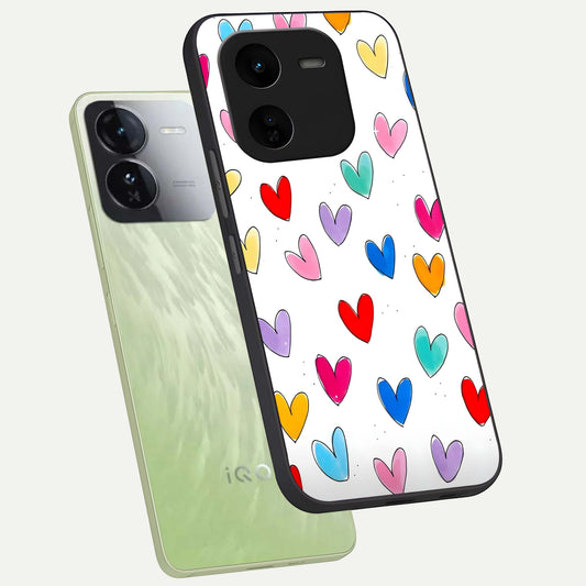 Playful Love Doodles phone case For iQOO Z9x 5G showing premium glass back cover with detailed artwork