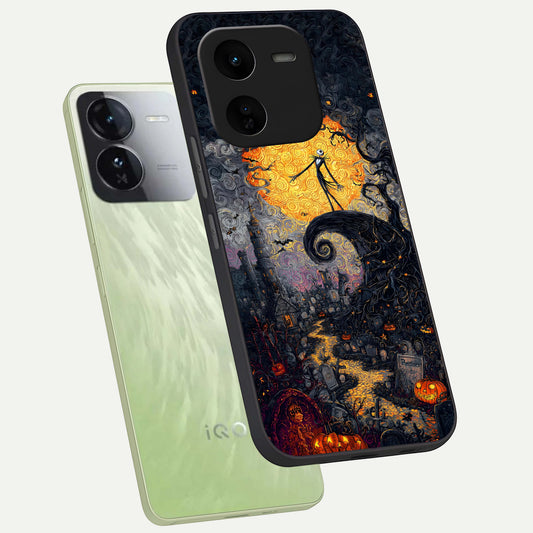 Pumpkin Moon Night phone case For iQOO Z9x 5G showing premium glass back cover with detailed artwork