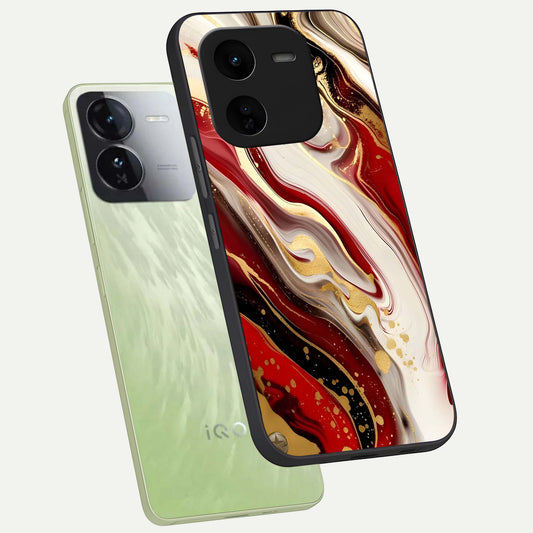 Red And White Marble phone case For iQOO Z9x 5G showing premium glass back cover with detailed artwork
