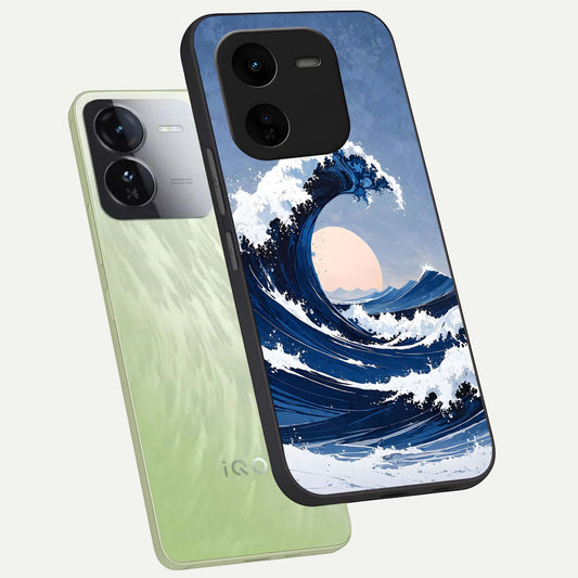 Rising Tide Power phone case For iQOO Z9x 5G showing premium glass back cover with detailed artwork