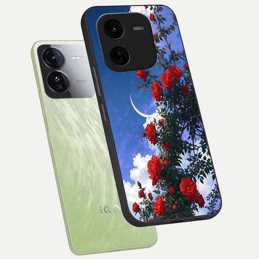 Rose Drift Flowers phone case For iQOO Z9x 5G showing premium glass back cover with detailed artwork