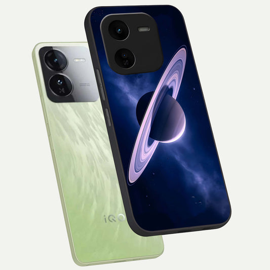 Saturn Ring Mystique phone case For iQOO Z9x 5G showing premium glass back cover with detailed artwork