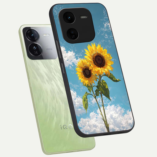 Sunlit Daisy Glow phone case For iQOO Z9x 5G showing premium glass back cover with detailed artwork