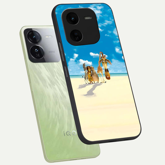 Tropical Fun Squad phone case For iQOO Z9x 5G showing premium glass back cover with detailed artwork