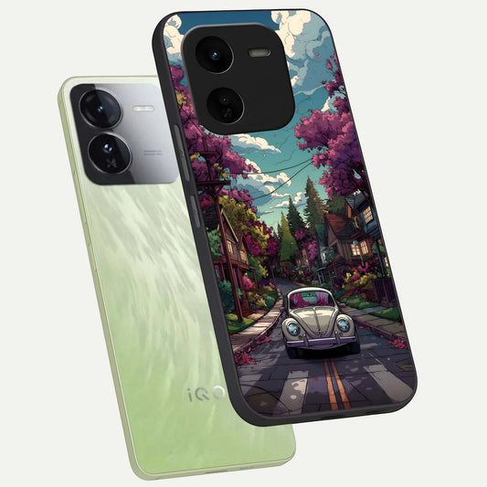 Vintage Street Drive phone case For iQOO Z9x 5G showing premium glass back cover with detailed artwork