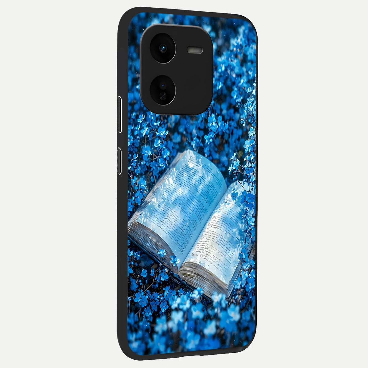 Blue Bloom Tales back cover For iQOO Z9x 5G slim fit glass case with vibrant aesthetic design