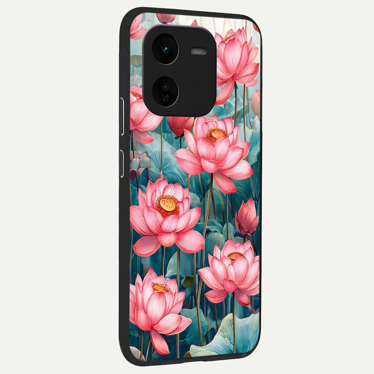 Celestial Pink Lotus back cover For iQOO Z9x 5G slim fit glass case with vibrant aesthetic design
