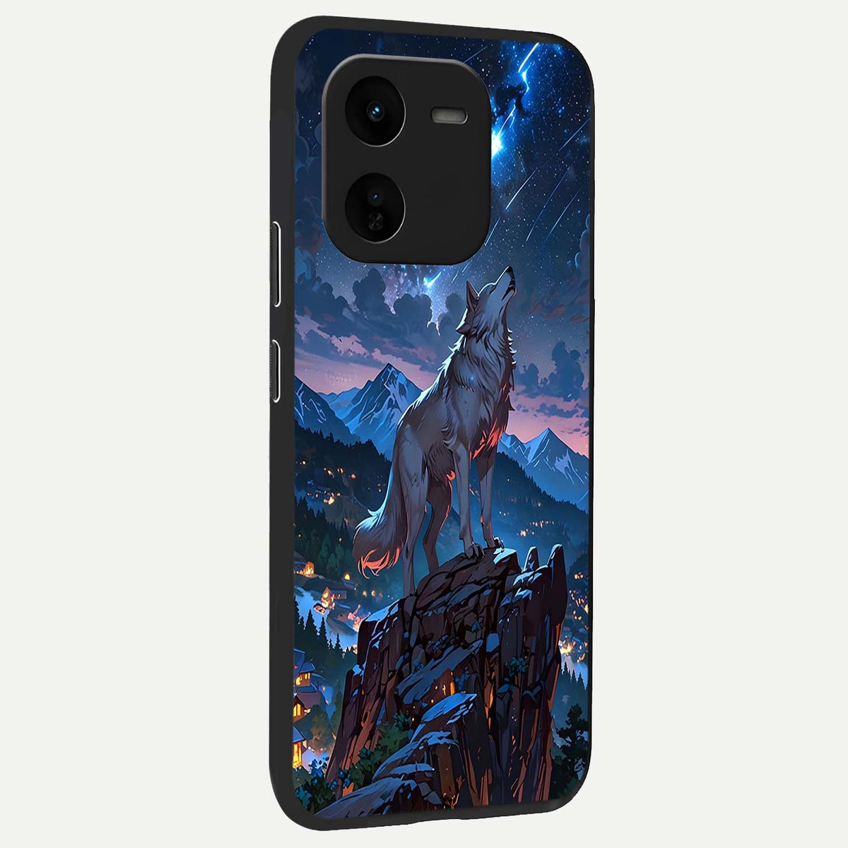 Celestial Wolf Howl back cover For iQOO Z9x 5G slim fit glass case with vibrant aesthetic design