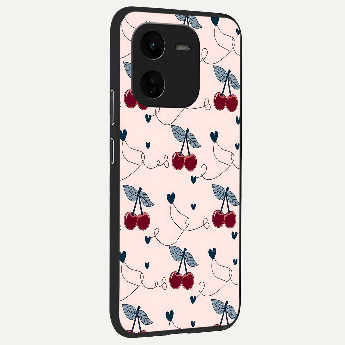 Cherry Heart Line back cover For iQOO Z9x 5G slim fit glass case with vibrant aesthetic design