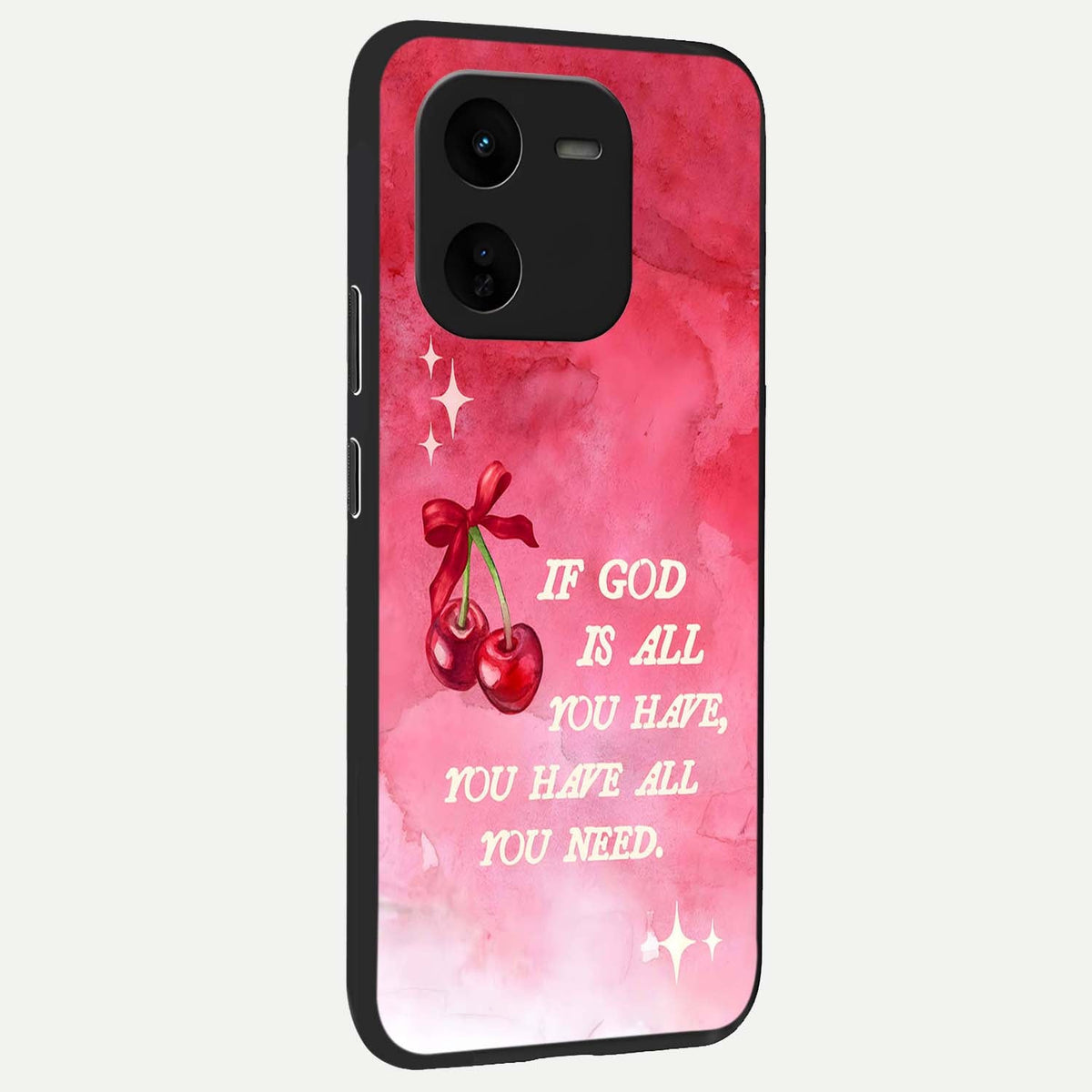 Cherry Quote back cover For iQOO Z9x 5G slim fit glass case with vibrant aesthetic design