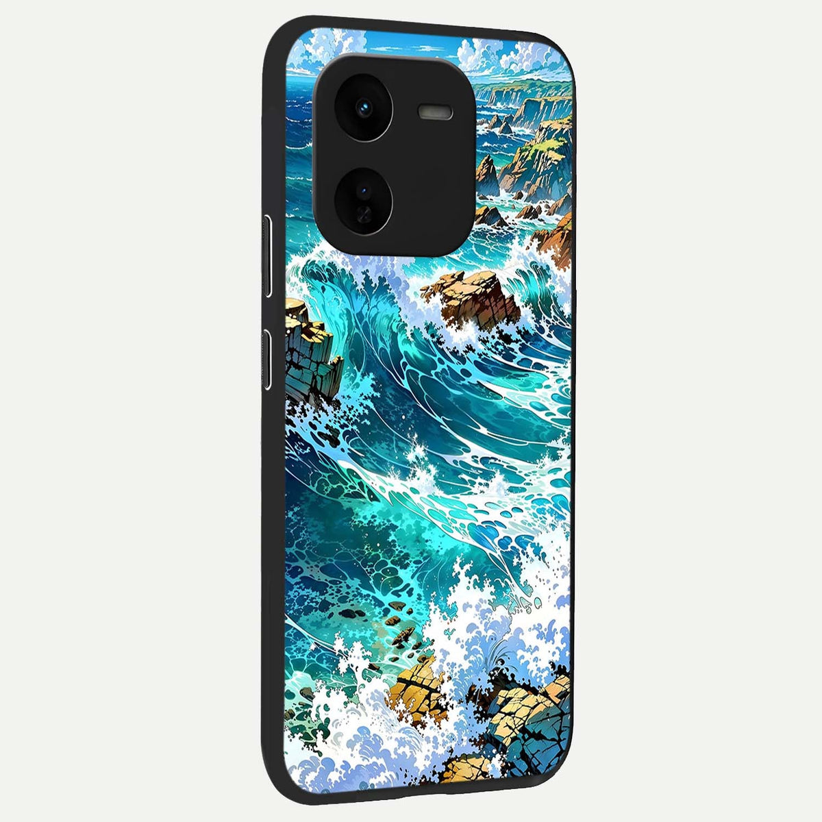 Coastal Blue Waves back cover For iQOO Z9x 5G slim fit glass case with vibrant aesthetic design
