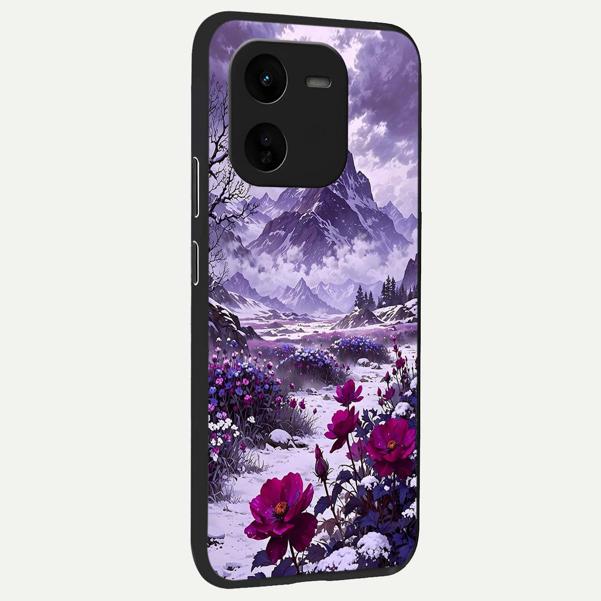 Flower Mountain View back cover For iQOO Z9x 5G slim fit glass case with vibrant aesthetic design