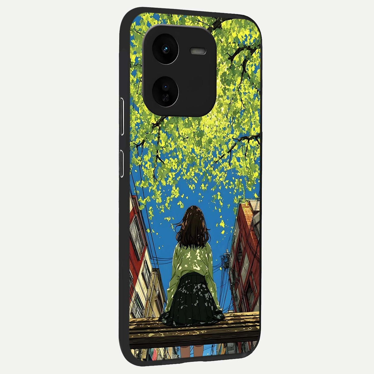Golden Leaves Glow back cover For iQOO Z9x 5G slim fit glass case with vibrant aesthetic design