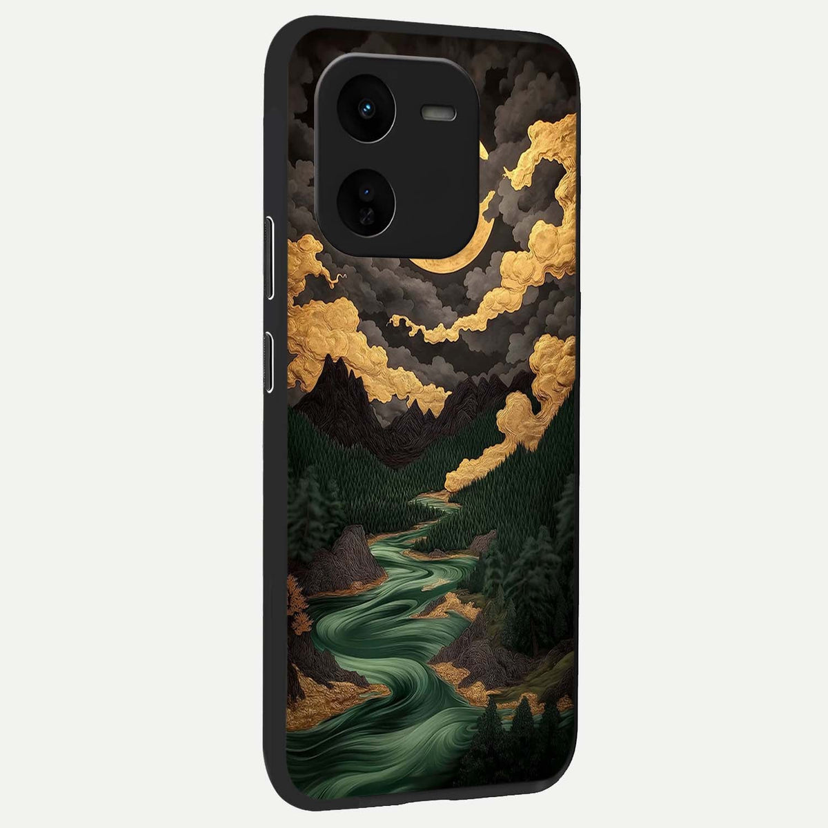 Golden River Moon back cover For iQOO Z9x 5G slim fit glass case with vibrant aesthetic design